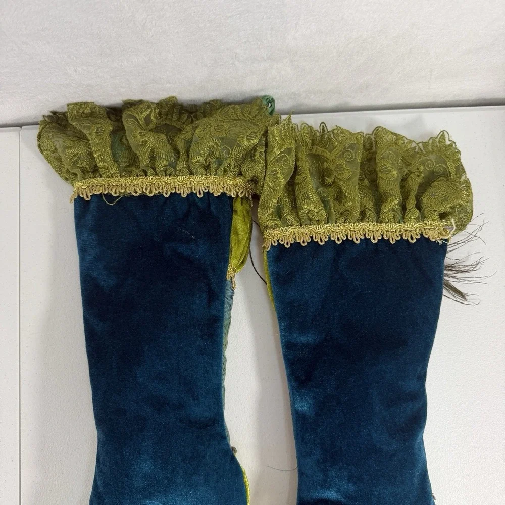 Pier 1 Peacock Boot Stockings Set Of 2 Victorian Velvet Glam Fancy Christmas‎